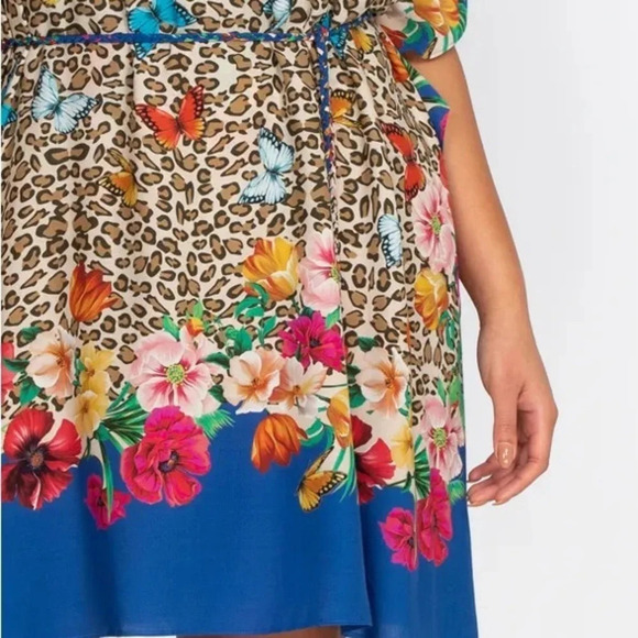 Johnny Was FLEUR KAFTAN DRESS WITH BRAIDED TIE leopard print with butterfly’s - Picture 5 of 14